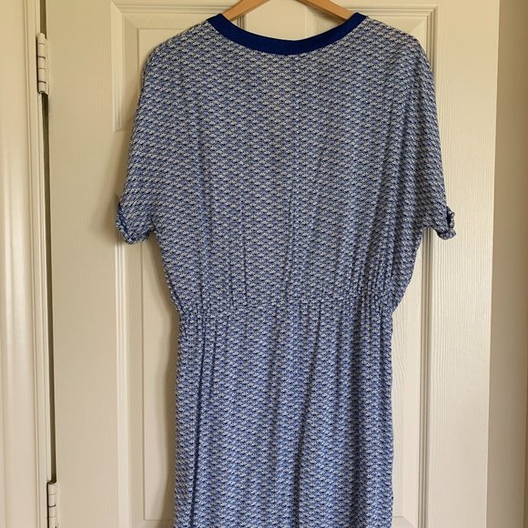 🎉HP🎉 TOMMY BAHAMA Blue Sea Shells Fan Festival Split Neck Dress Size M EUC - Picture 6 of 16